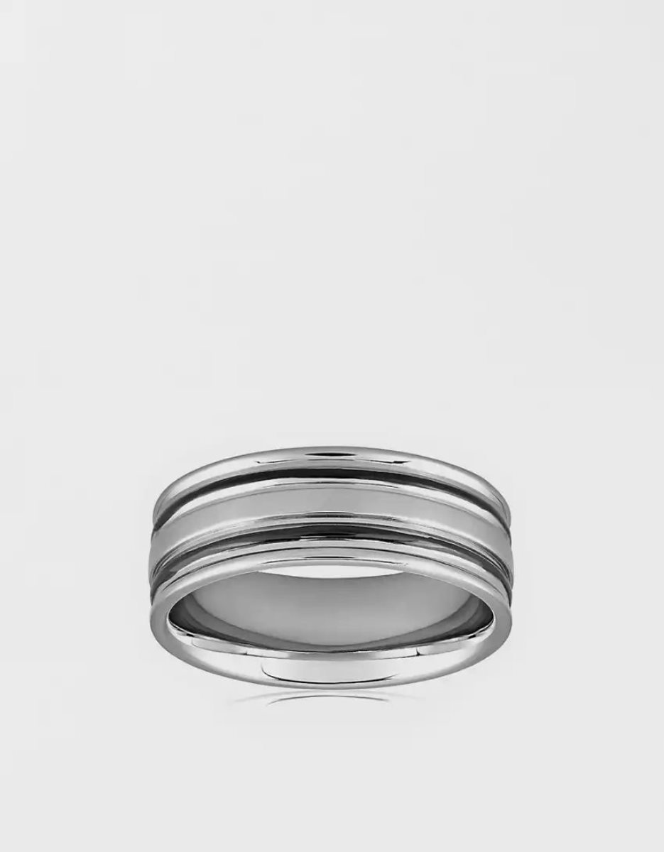 Bijoux American Eagle Stainless Steel Polished Dual Groove Ring Argent Homme | IWN-64975271